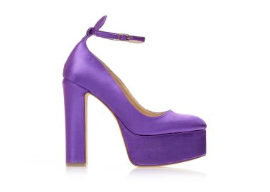 Γόβες μωβ σατέν με φιάπα και λουράκι στον αστράγαλο ΜΩΒ - Tsoukalas - 