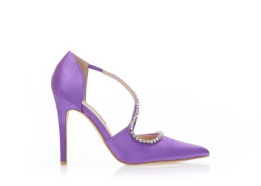 Γόβες μωβ σατέν με λοξό λουράκι απο στρας ΜΩΒ - Tsoukalas - 