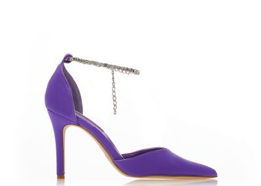 Γόβες μωβ υφασμάτινες με ρυθμιζόμενο λουράκι απο στρας ΜΩΒ - Tsoukalas - 