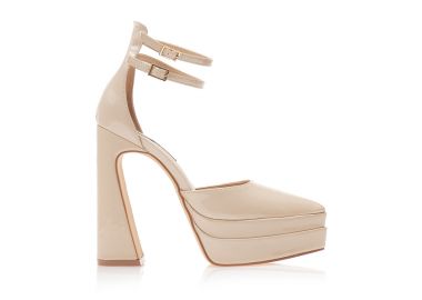 Γόβες μπεζ λουστρίνι δίπατες με διπλό λουράκι στον αστράγαλο ΜΠΕΖ - Tsoukalas - 