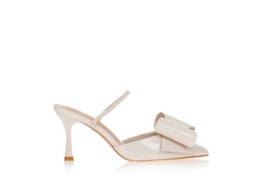 Γόβες μπεζ λουστρίνι slingback με φιόγκο ΜΠΕΖ - Tsoukalas - 