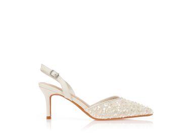 Γόβες μπεζ με δαντελένιο ύφασμα ΜΠΕΖ - Tsoukalas - 