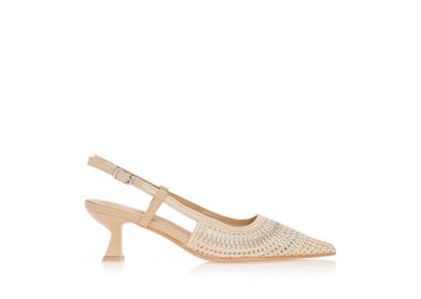 Γόβες μπεζ πλεκτές με χαμηλό τακούνι ΜΠΕΖ - Tsoukalas - 