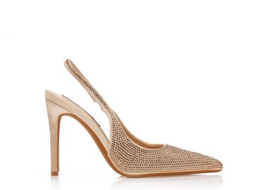 Γόβες μπεζ σατέν με στρας μυτερές ΜΠΕΖ - Tsoukalas - 