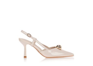 Γόβες μπεζ slingback με χρυσό στοιχείο ΜΠΕΖ - Tsoukalas - 