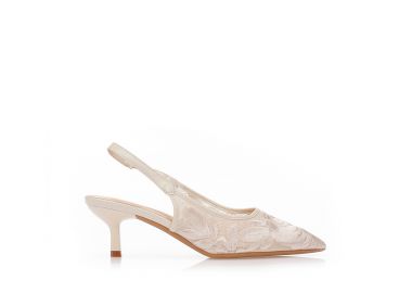 Γόβες μπεζ slingback με κεντητό σχέδιο ΜΠΕΖ - Tsoukalas - 