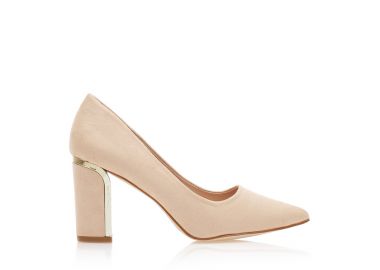 Γόβες μπεζ σουέτ με χρυσή λεπτομέρεια στο τακούνι ΜΠΕΖ - Tsoukalas - 