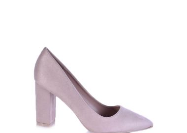 Γόβες μπεζ σουέτ με με χοντρό τακούνι ΜΠΕΖ - Tsoukalas - 