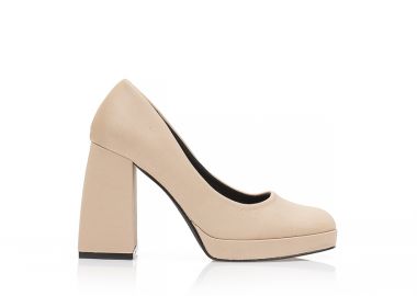 Γόβες μπεζ υφασμάτινες με φιάπα και τετράγωνο τελείωμα ΜΠΕΖ - Tsoukalas - 