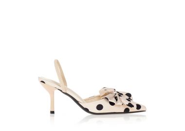 Γόβες μπεζ υφασμάτινες πουά με φιόγκο ΜΠΕΖ - Tsoukalas - 