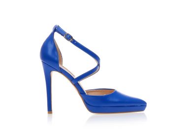 Γόβες μπλε δερματίνη με χιαστί λουράκια και φιάπα μυτερές ΜΠΛΕ - Tsoukalas - 