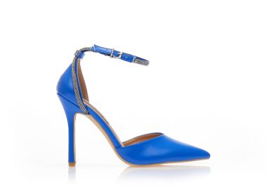 Γόβες μπλε δερματίνη με λουράκι από στρας μυτερές ΜΠΛΕ - Tsoukalas - 