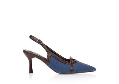 Γόβες μπλε με καφέ λεπτομέρειες από δερματίνη ΜΠΛΕ - Tsoukalas - 