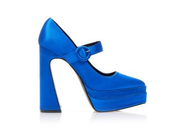 Γόβες μπλε σατέν δίπατες με μπαρέτα μυτερές ΜΠΛΕ - Tsoukalas - 