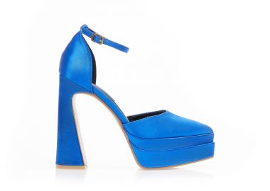 Γόβες μπλε σατέν δίπατες μυτερές ΜΠΛΕ - Tsoukalas - 