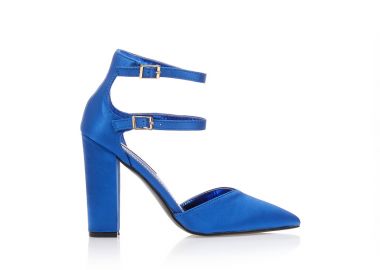 Γόβες μπλε σατέν με διπλό λουράκι στον αστράγαλο μυτερές ΜΠΛΕ - Tsoukalas - 