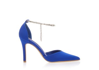 Γόβες μπλε υφασμάτινες με ρυθμιζόμενο λουράκι απο στρας ΜΠΛΕ - Tsoukalas - 