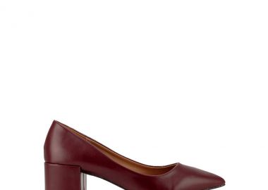 Γόβες μπορντό δερματίνη με χαμηλό τακούνι ΜΠΟΡΝΤΟ - Tsoukalas - 