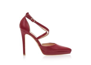 Γόβες μπορντό δερματίνη με χιαστί λουράκια και φιάπα μυτερές ΜΠΟΡΝΤΟ - Tsoukalas - 