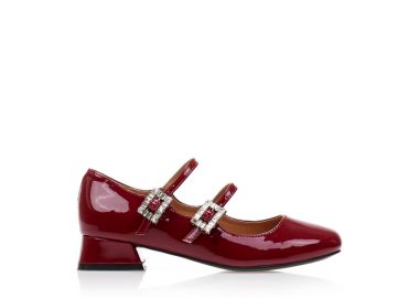 Γόβες μπορντό λουστρίνι με διπλή μπαρέτα και στρας ΜΠΟΡΝΤΟ - Tsoukalas - 