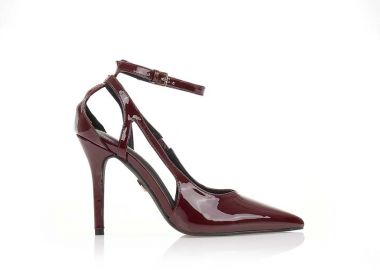 Γόβες μπορντό λουστρίνι με ρυθμιζόμενο λουράκι στον αστράγαλο ΜΠΟΡΝΤΟ - Tsoukalas - 