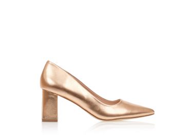 Γόβες μπρονζέ δερματίνη με χοντρό τακούνι μυτερές ΜΠΡΟΝΖΕ - Tsoukalas - 