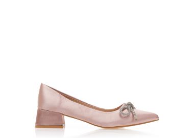 Γόβες μπρονζέ σατέν με διακοσμητικό φιόγκο απο στρας ΜΠΡΟΝΖΕ - Tsoukalas - 