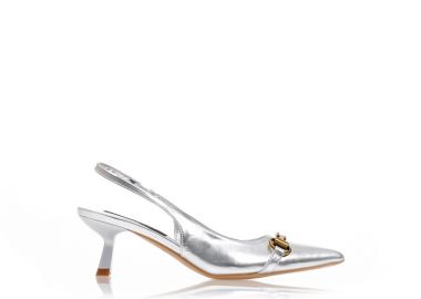 Γόβες mules ασημί δερματίνη με αγκράφα μυτερές ΑΣΗΜΙ - Tsoukalas - 