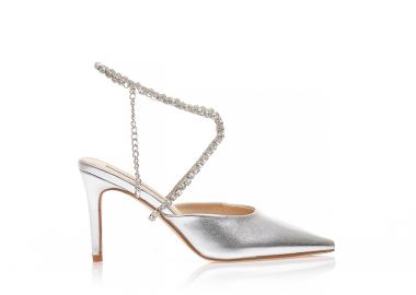Γόβες mules ασημί δερματίνη με αποσπώμενο λουράκι απο στρας ΑΣΗΜΙ - Tsoukalas - 