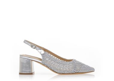 Γόβες mules ασημί δερματίνη με σχέδιο πλέξη ΑΣΗΜΙ - Tsoukalas - 