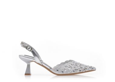Γόβες mules ασημί με διάτρητο σχέδιο και στρας ΑΣΗΜΙ - Tsoukalas - 