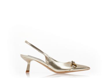Γόβες mules χρυσές δερματίνη με αγκράφα μυτερές ΧΡΥΣΟ - Tsoukalas - 