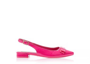 Γόβες mules φούξια λουστρίνι με διακοσμητικό φιογκάκι και λουράκι στον αστράγαλο μυτερές ΦΟΥΞΙΑ - Tsoukalas - 