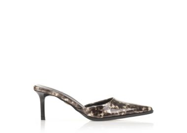 Γόβες mules καφέ λουστρίνι με animal print σχέδιο ΚΑΦΕ - Tsoukalas - 