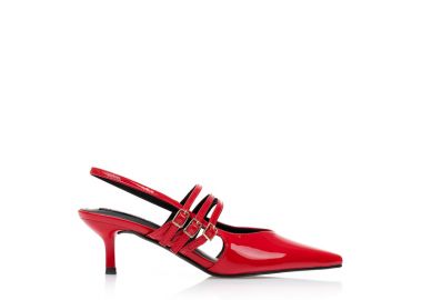 Γόβες mules κόκκινες λουστρίνι με πολλαπλά λουράκια ΚΟΚΚΙΝΟ - Tsoukalas - 
