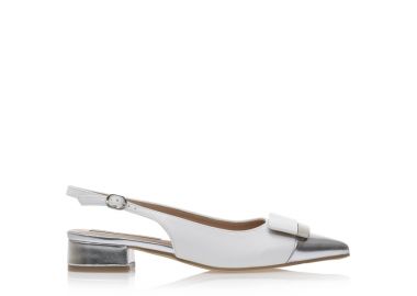 Γόβες mules λευκές δερματίνη με ασημί λεπτομέρειες και αγκράφα ΑΣΗΜΙ - Tsoukalas - 