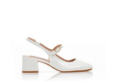 Γόβες mules λευκές λουστρίνι με μπαρέτα ΛΕΥΚΟ - Tsoukalas - 