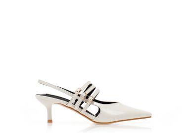 Γόβες mules λευκές λουστρίνι με πολλαπλά λουράκια ΛΕΥΚΟ - Tsoukalas - 