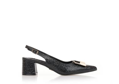 Γόβες mules μαύρες δερματίνη με animal print σχέδιο ΜΑΥΡΟ - Tsoukalas - 