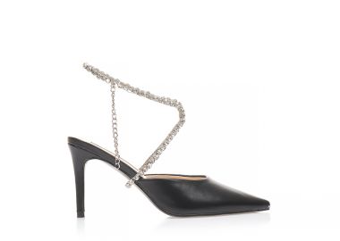 Γόβες mules μαύρες δερματίνη με αποσπώμενο λουράκι απο στρας ΜΑΥΡΟ - Tsoukalas - 