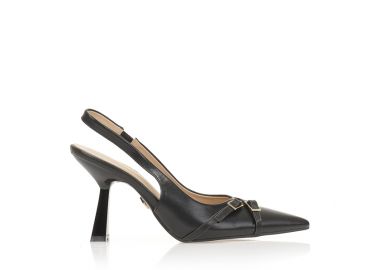 Γόβες mules μαύρες δερματίνη με χρυσές αγκράφες ΜΑΥΡΟ - Tsoukalas - 