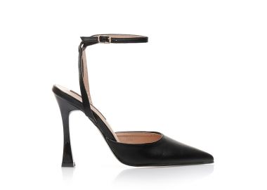 Γόβες mules μαύρες δερματίνη με ιδιαίτερο τακούνι μυτερές ΜΑΥΡΟ - Tsoukalas - 