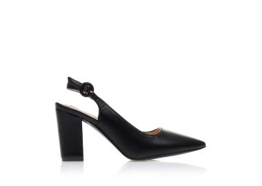 Γόβες mules μαύρες δερματίνη με λουράκι και χοντρό τακούνι ΜΑΥΡΟ - Tsoukalas - 