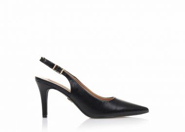 Γόβες mules μαύρες δερματίνη με λουράκι μυτερές ΜΑΥΡΟ - Tsoukalas - 