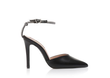 Γόβες mules μαύρες δερματίνη με ρυθμιζόμενο λουράκι απο στρας ΜΑΥΡΟ - Tsoukalas - 