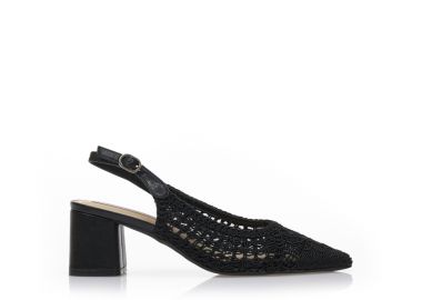 Γόβες mules μαύρες δερματίνη με σχέδιο πλέξη ΜΑΥΡΟ - Tsoukalas - 