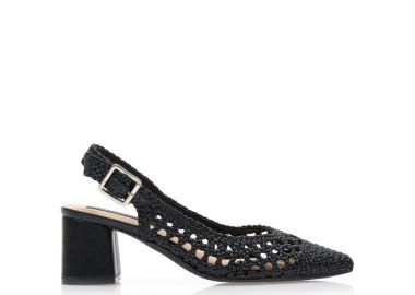 Γόβες mules μαύρες δερματίνη με σχέδιο πλέξη ΜΑΥΡΟ - Tsoukalas - 