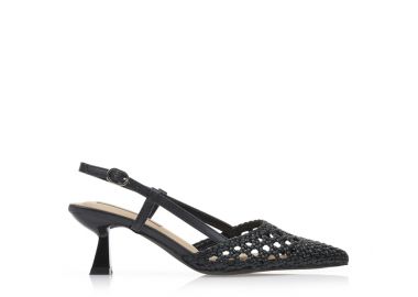 Γόβες mules μαύρες δερματίνη με σχέδιο πλέξη ΜΑΥΡΟ - Tsoukalas - 