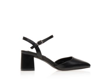 Γόβες mules μαύρες δερματίνη με τετράγωνο τελείωμα ΜΑΥΡΟ - Tsoukalas - 