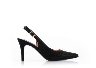 Γόβες mules μαύρες λούρεξ με λουράκι μυτερές ΜΑΥΡΟ - Tsoukalas - 
